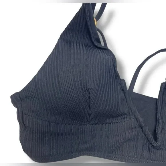 L*SPACE Pointelle Rib Siren Bikini Top In Black Size XS